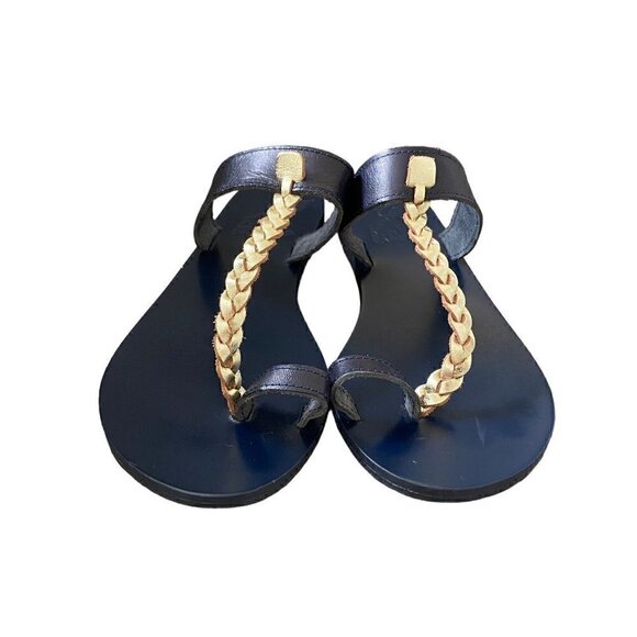Ancient Greek Sandals Melpomeni Toe Loop Braided Blue Gold Leather Size 40 US 10 - Picture 2 of 9